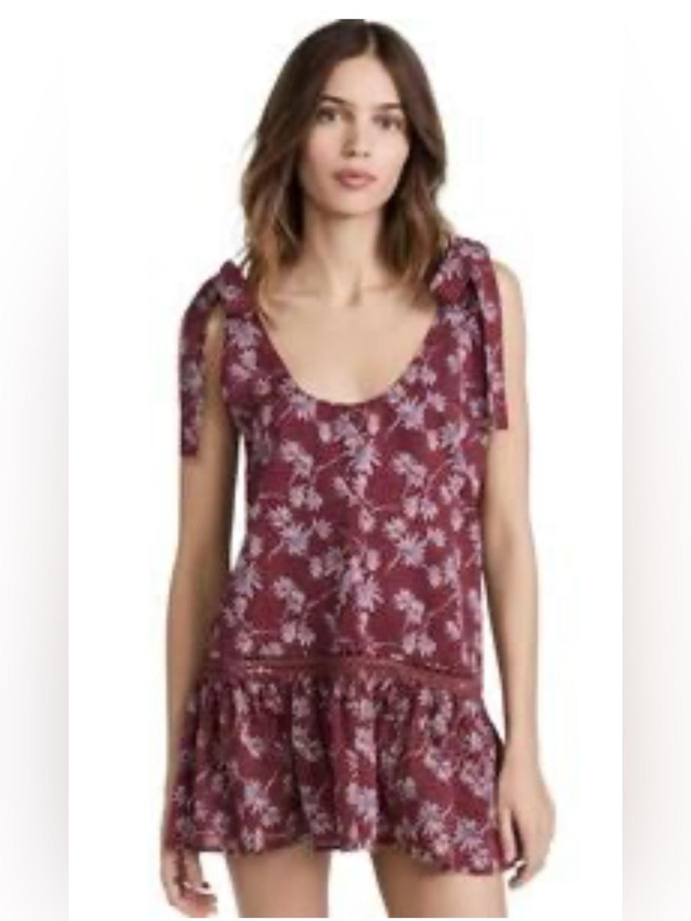Eberjey Burgundy Floral Tie-Shoulder Swim Coverup